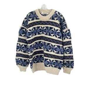 Handknit Made in Ecuador Artisan Wool Crew Neck Sweater All Over Print Sz L Men